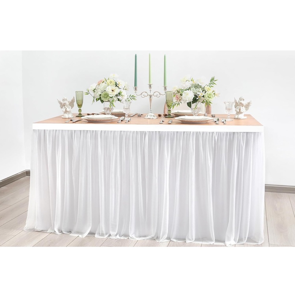 1 Pack White Table Skirt 72 x 30” Pleated Ruffle Wedding Birthday Party Bridal - Picture 4 of 6